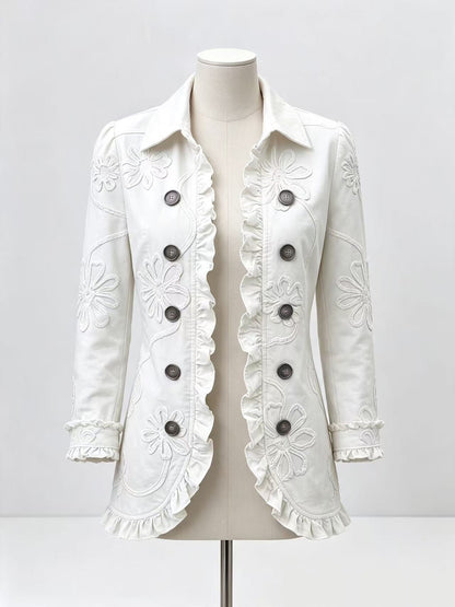 Blazer Femme Bohème Chic Brodé à Volants