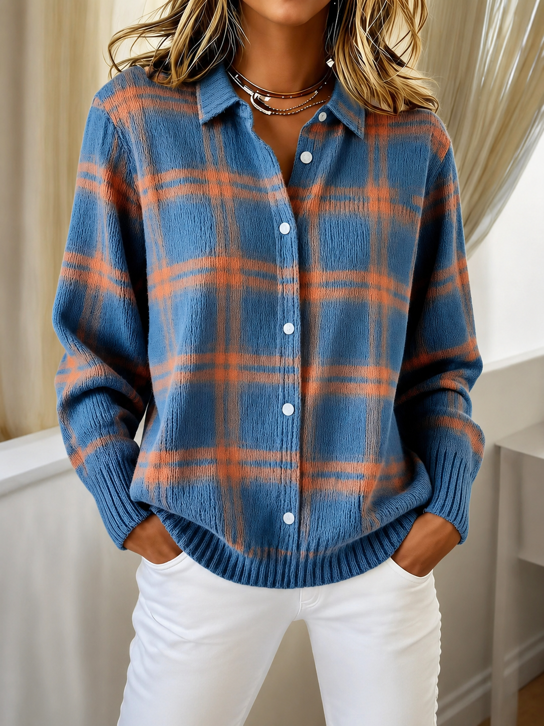 Chemise en Maille à Carreaux pour Femme
