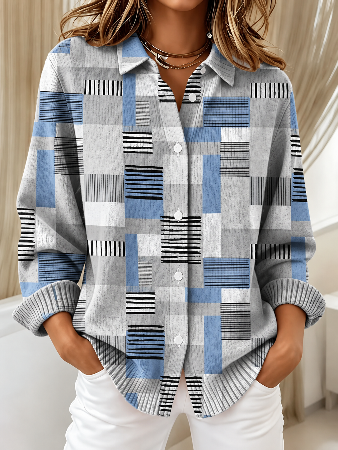 Chemise en Maille à Carreaux pour Femme