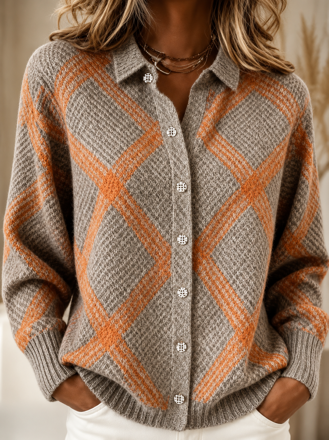Chemise en Maille à Carreaux pour Femme