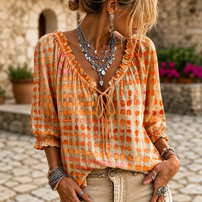 Blouse Bohème Chic à Volants et Col V