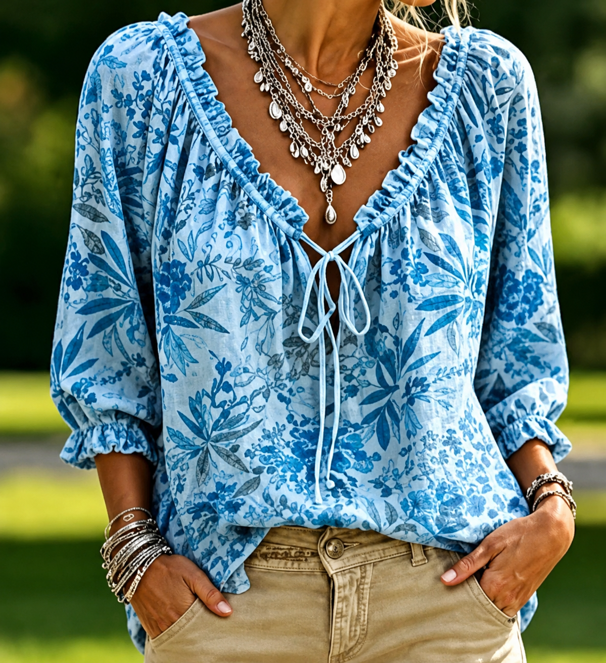 Blouse Bohème Chic à Volants et Col V